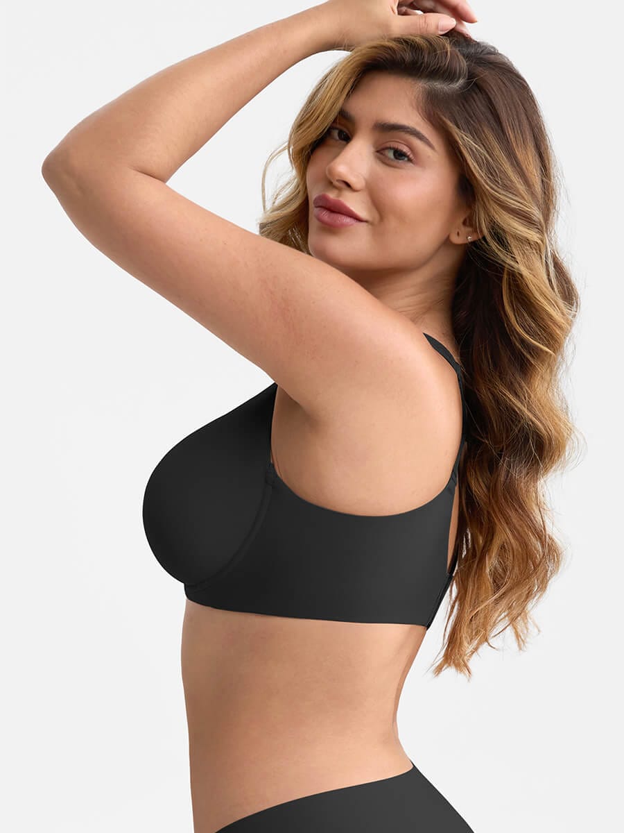 Full Coverage Minimizer Bra with Underwire Side Boning Mesh Plunge - FirmaHold