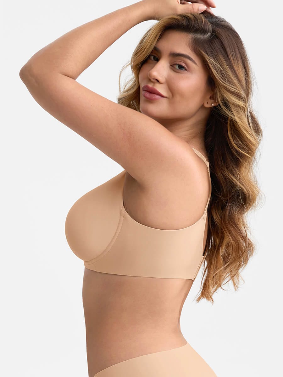 Full Coverage Minimizer Bra with Underwire Side Boning Mesh Plunge - FirmaHold