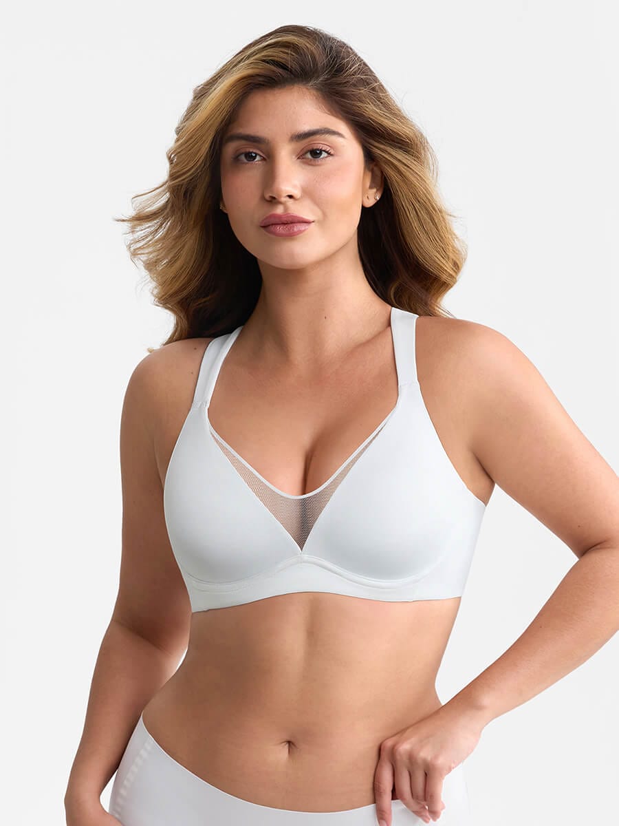 Full Coverage Minimizer Bra with Underwire Side Boning Mesh Plunge - FirmaHold