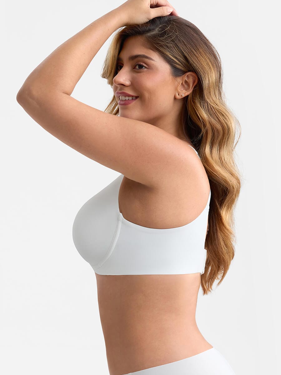Full Coverage Minimizer Bra with Underwire Side Boning Mesh Plunge - FirmaHold