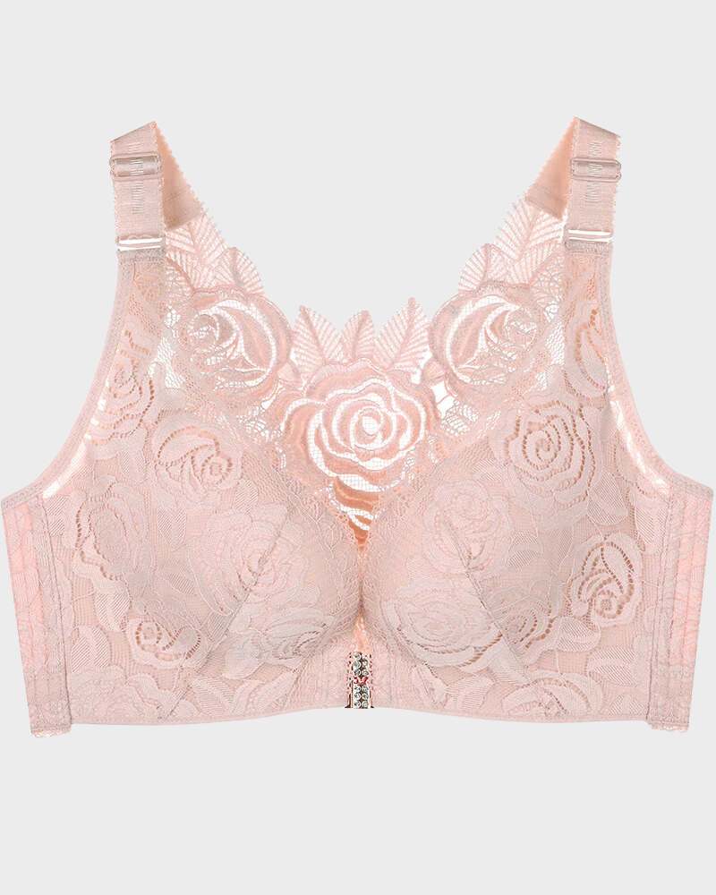 Rose Embroidery Front Closure Bra - FirmaLace