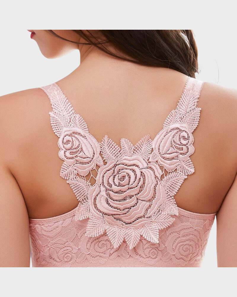 Rose Embroidery Front Closure Bra - FirmaLace
