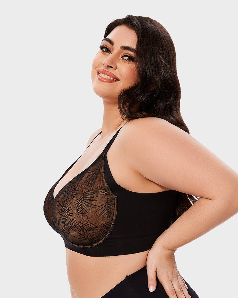 Leaf Lace Full Coverage Unlined Push-Up Bra - FirmaLace