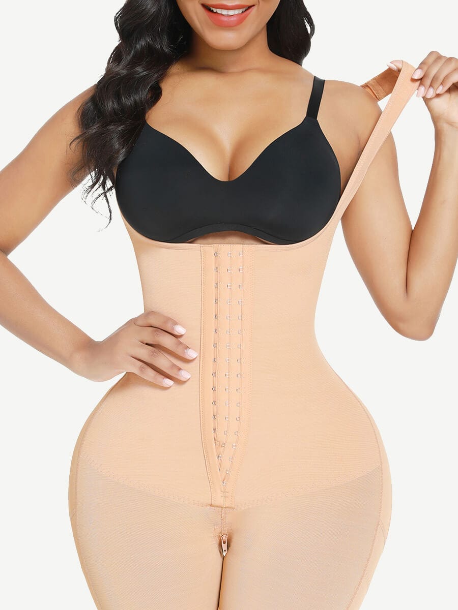 Post-surgical Tummy Control Full Body Shaper Faja with Adjustable Straps and Crotch Zipper - FirmaHold