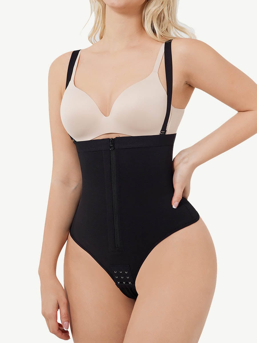 High-Waist Bodysuit Thong Panty Shapewear with Straps Plus Size - FirmaSculpt