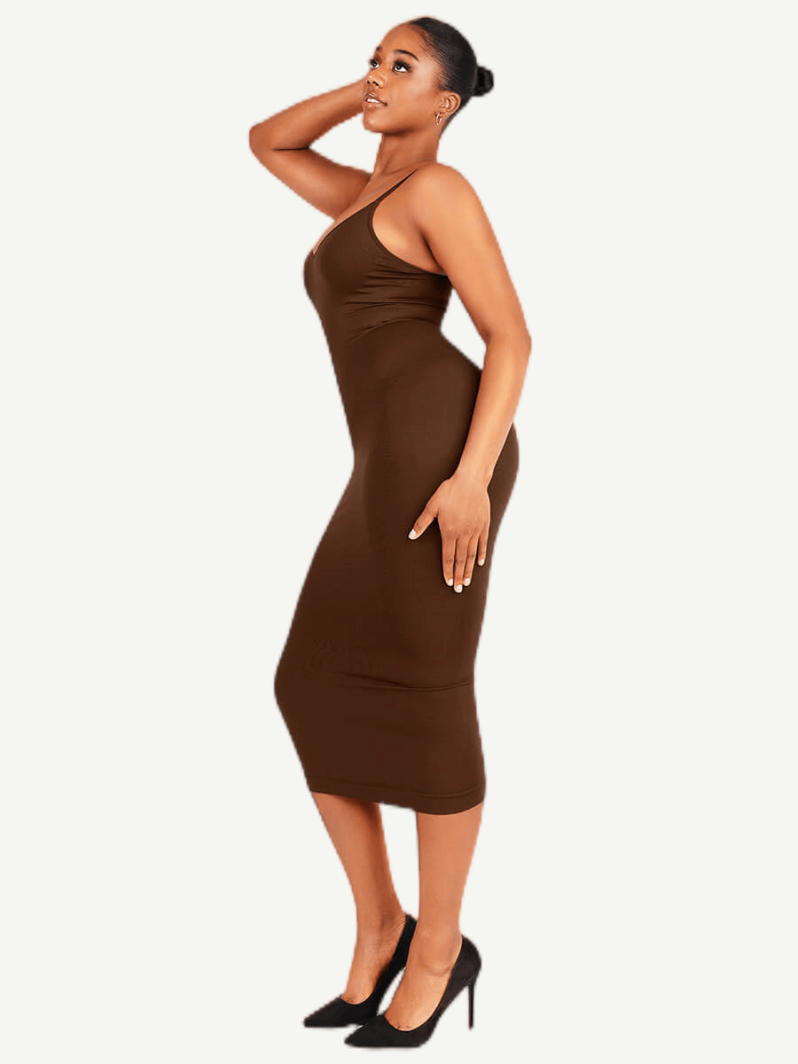 Eco-friendly Seamless Spaghetti Strap V-neck Shaping Dress - FirmaSmooth