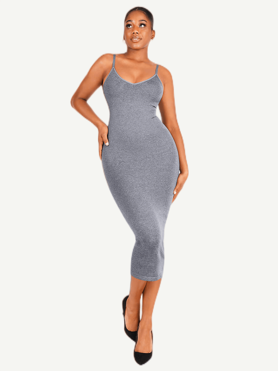 Eco-friendly Seamless Spaghetti Strap V-neck Shaping Dress - FirmaSmooth