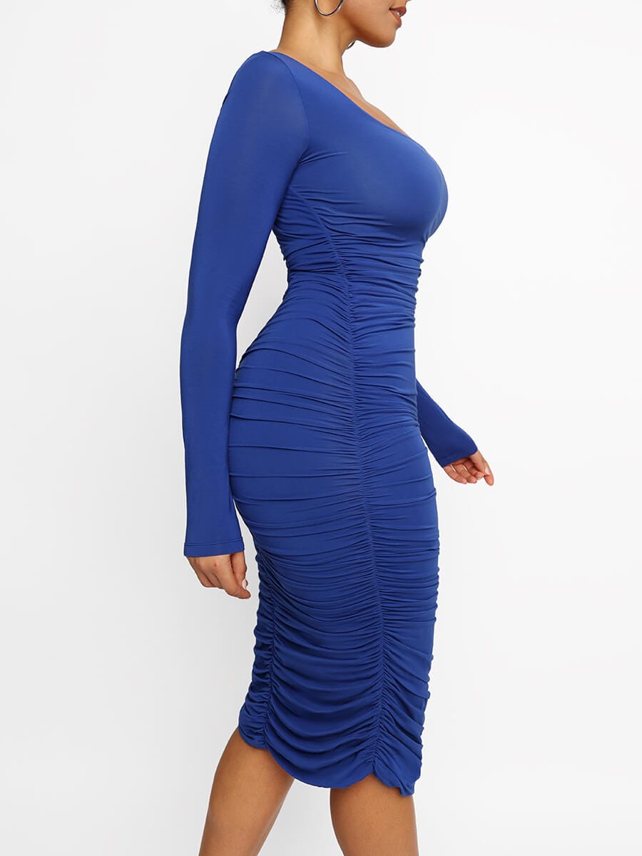 Square-neck Long-sleeve Shaper Dress with Built-in Shapewear - FirmaSmooth