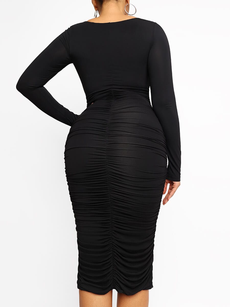 Square-neck Long-sleeve Shaper Dress with Built-in Shapewear - FirmaSmooth