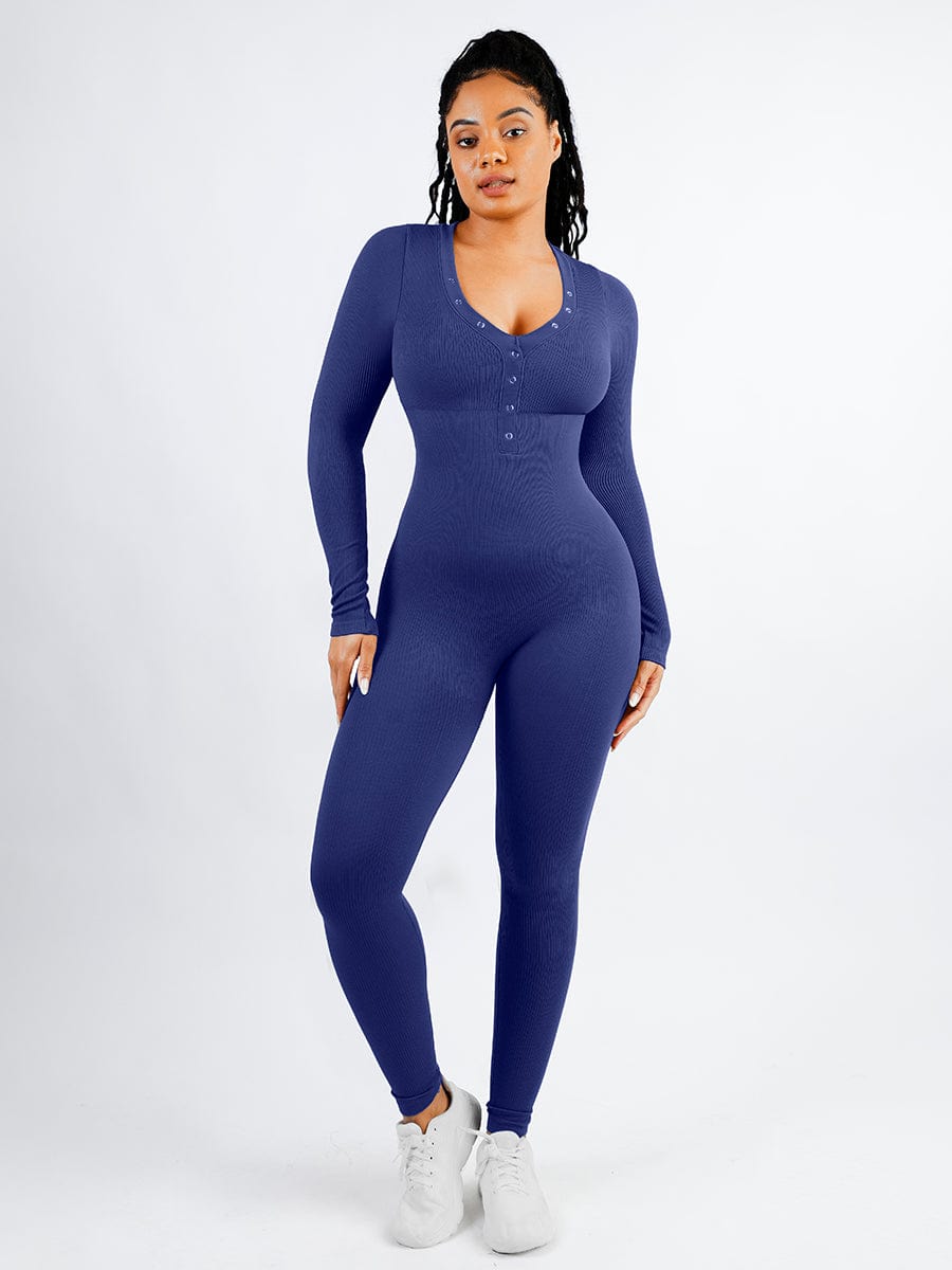 Seamless Deep V-neck High Stretchy Shaping Jumpsuit with Tummy Control - FirmaFlex
