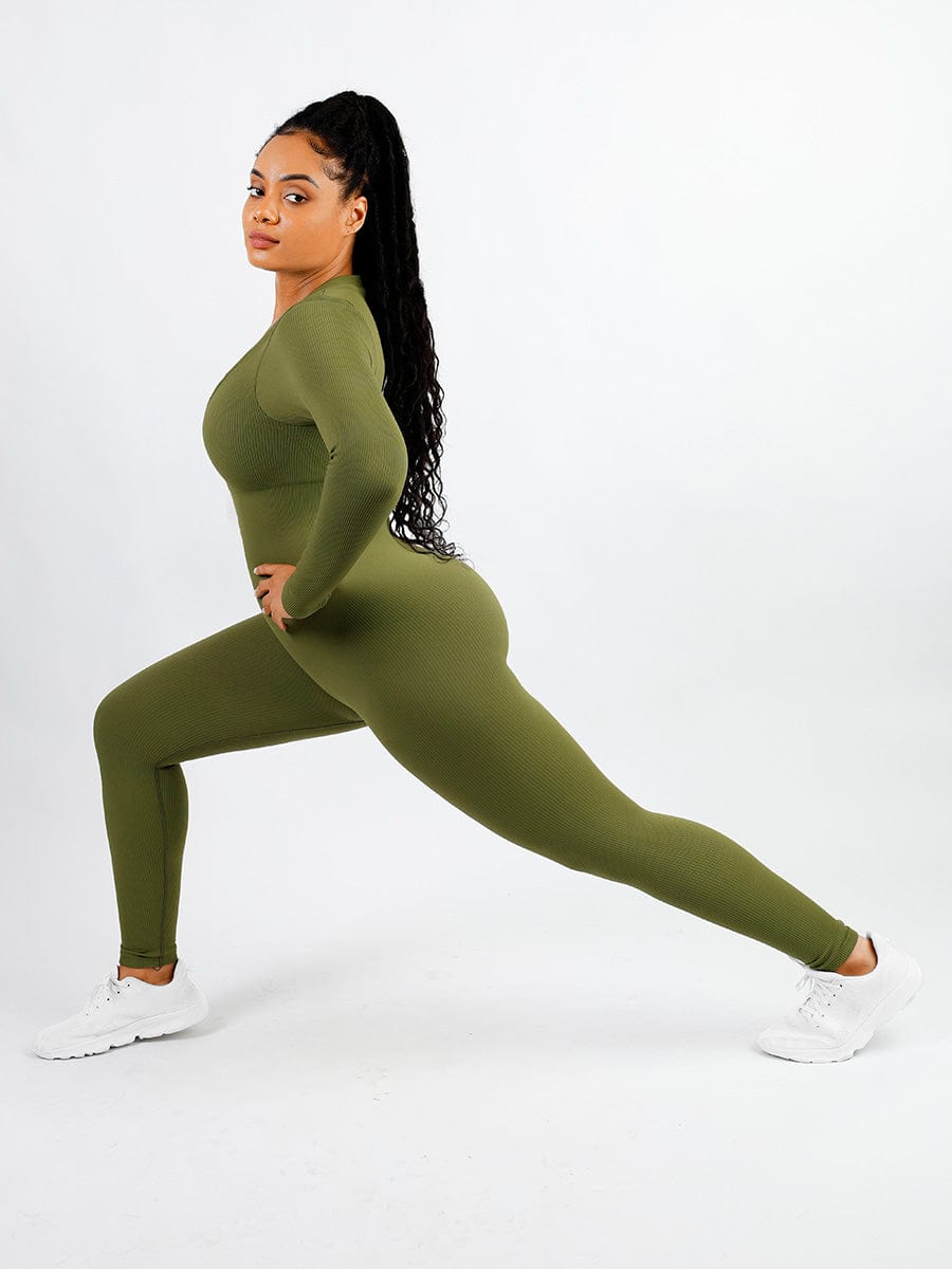 Seamless Deep V-neck High Stretchy Shaping Jumpsuit with Tummy Control - FirmaFlex