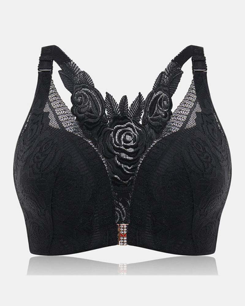 Rose Embroidery Front Closure Bra - FirmaLace