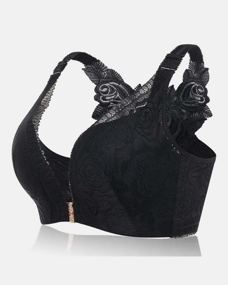Rose Embroidery Front Closure Bra - FirmaLace