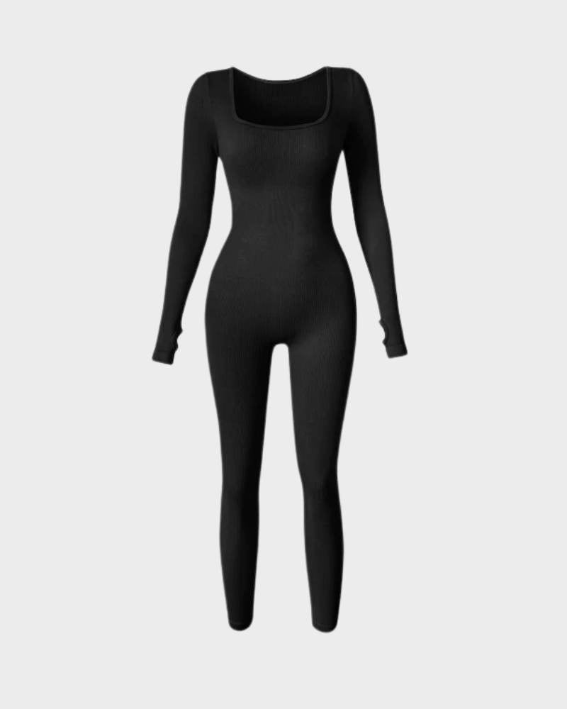Long Sleeve Square Neck Shaping Jumpsuit - FirmaSculpt