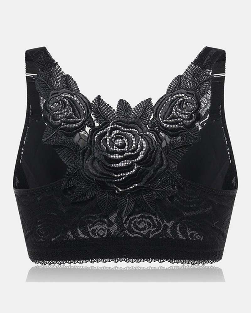 Rose Embroidery Front Closure Bra - FirmaLace