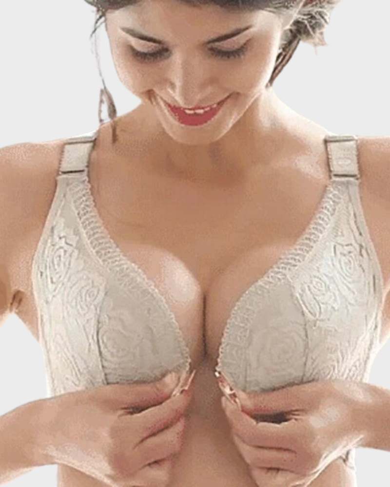 Rose Embroidery Front Closure Bra - FirmaLace
