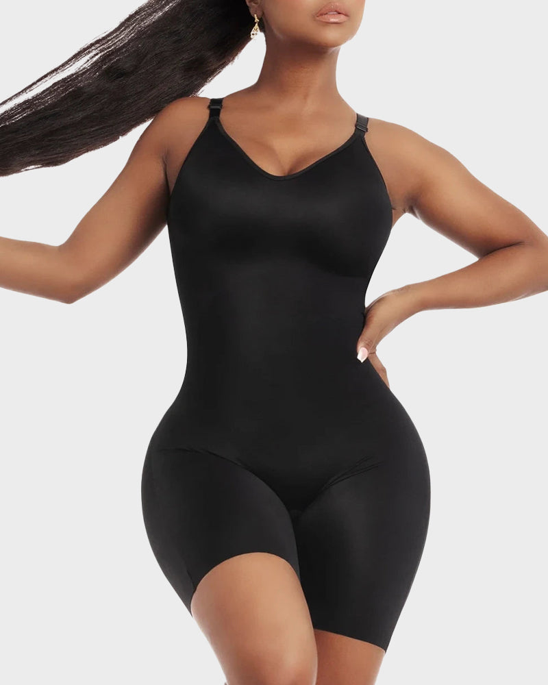 Mid-Thigh Shapewear Bodysuit with Built-In Bra - FirmaSculpt
