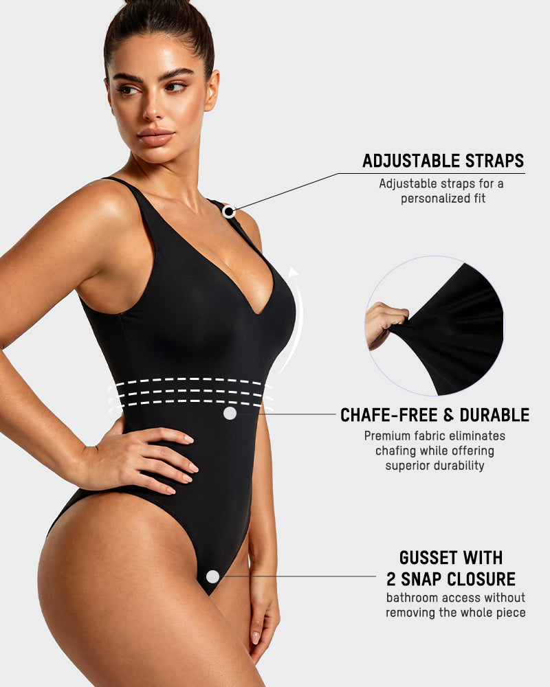 Deep-V Shaping Thong Bodysuit - FirmaSculpt