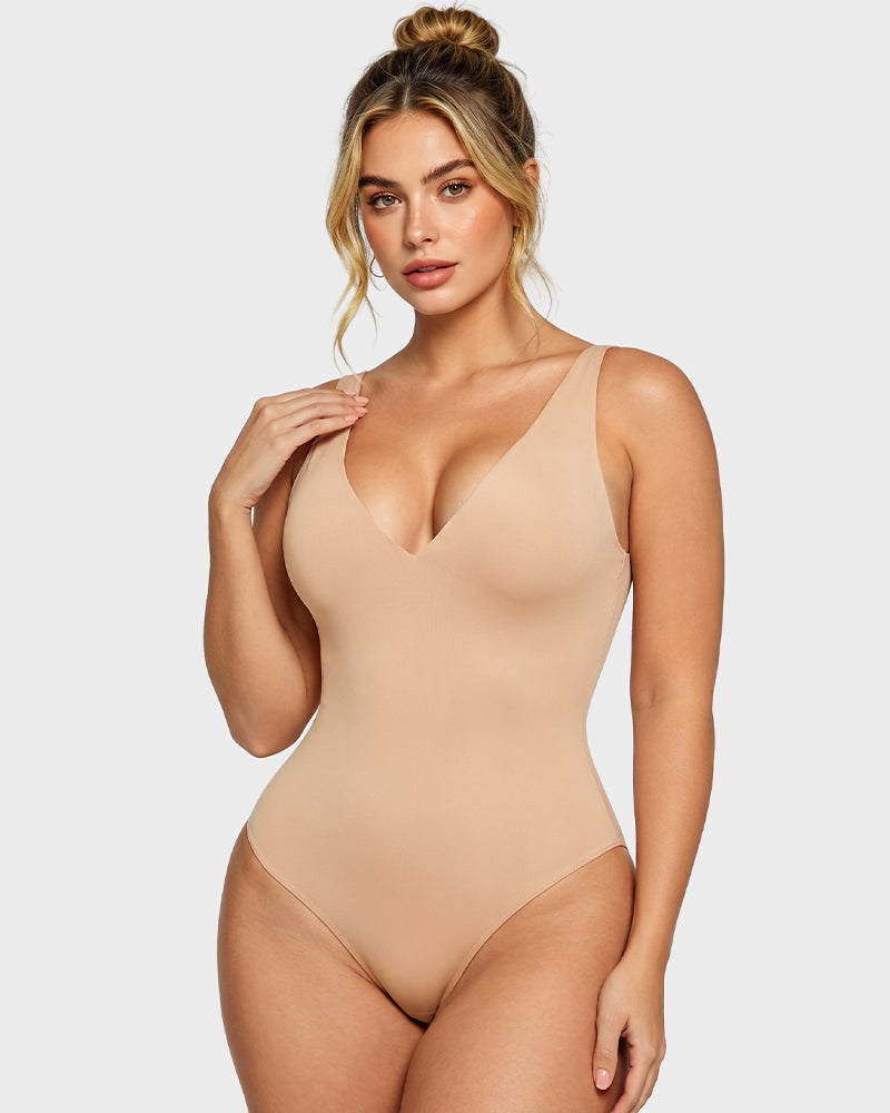 Deep-V Shaping Thong Bodysuit - FirmaSculpt