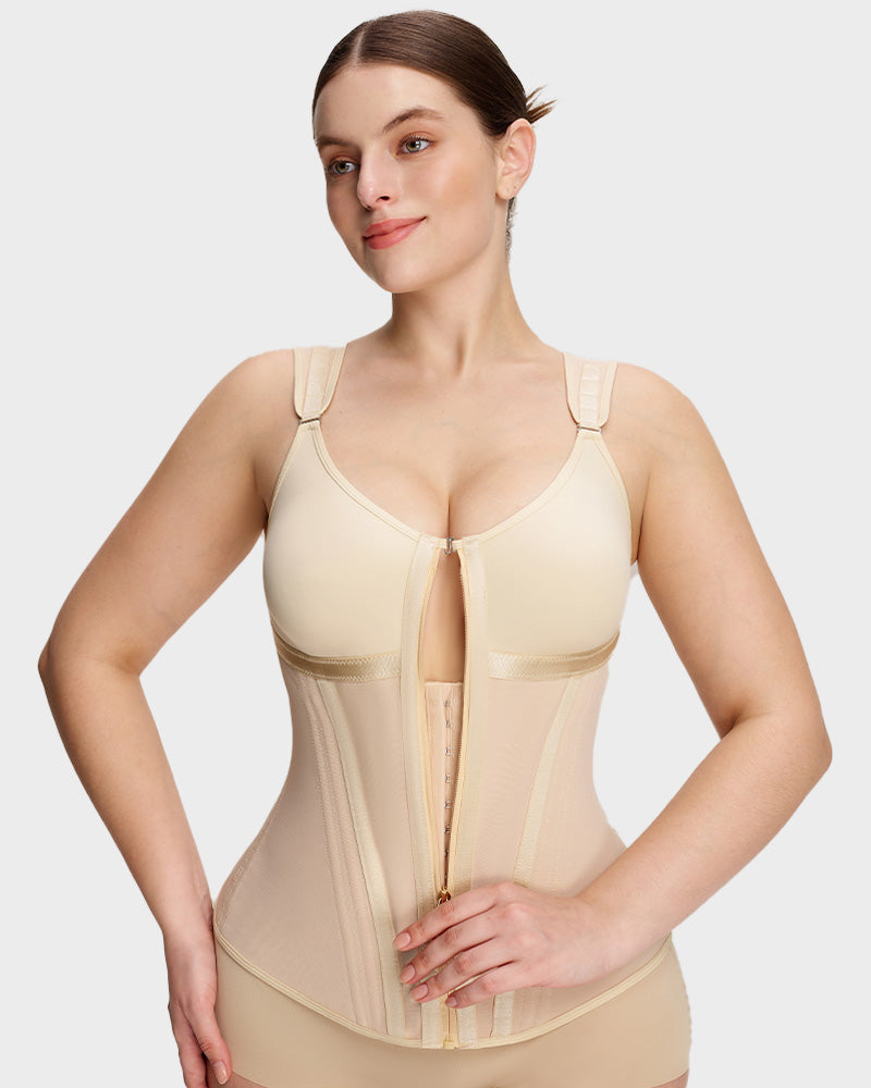Double-Layer Tummy Control Waist Shaper with Built-In Bra - FirmaControl