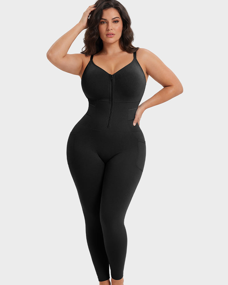 Deep-V Front-Zip Full Body Shaper - FirmaSculpt