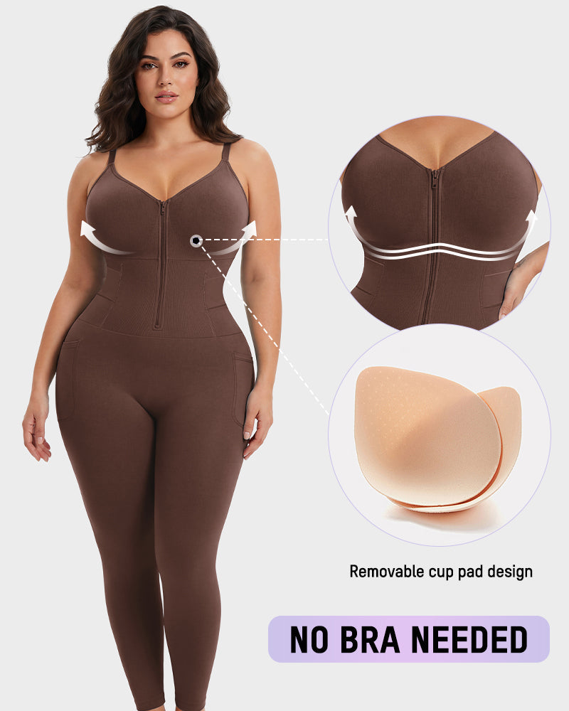 Deep-V Front-Zip Full Body Shaper - FirmaSculpt