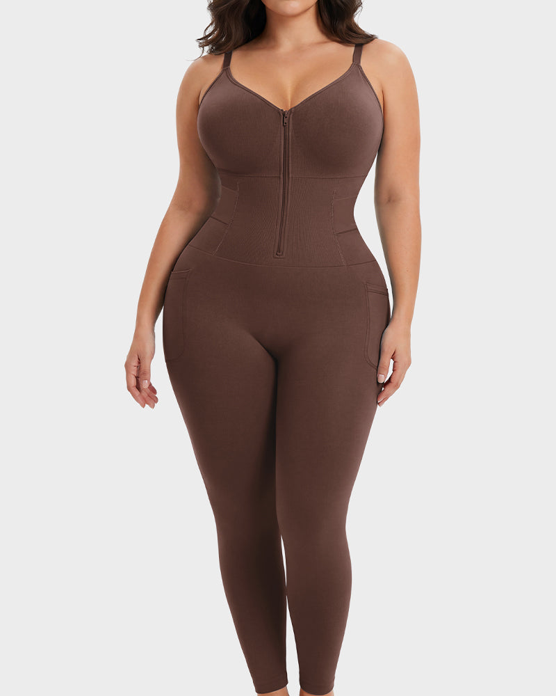 Deep-V Front-Zip Full Body Shaper - FirmaSculpt