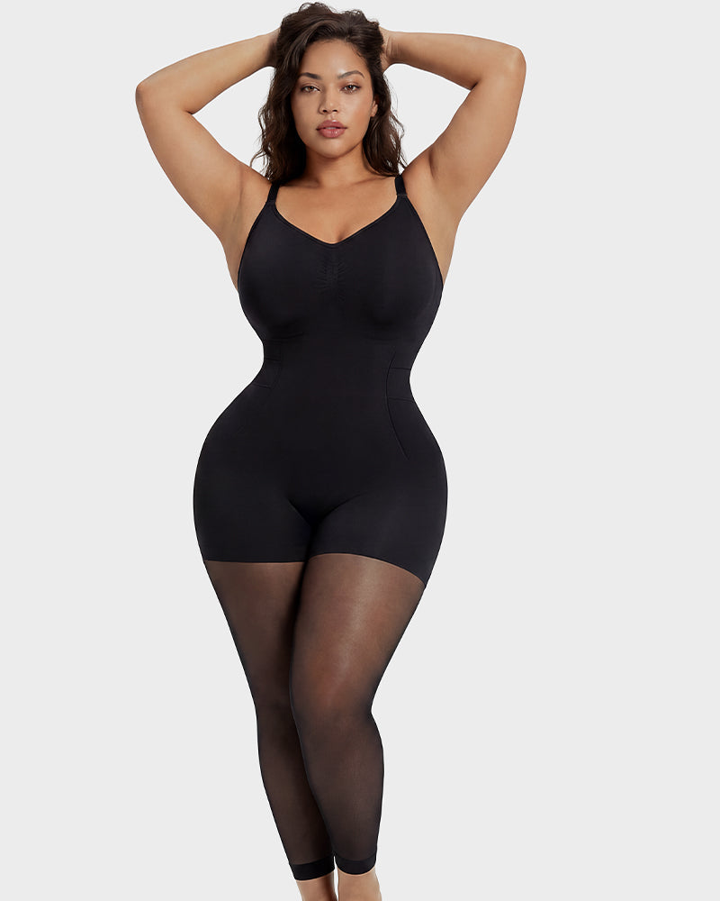 Deep-V Shapewear Bodysuit with Stocking Legs - FirmaSculpt