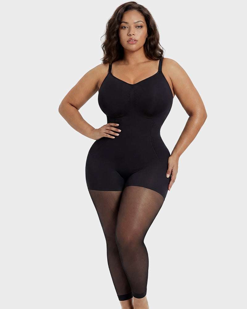 Deep-V Shapewear Bodysuit with Stocking Legs - FirmaSculpt