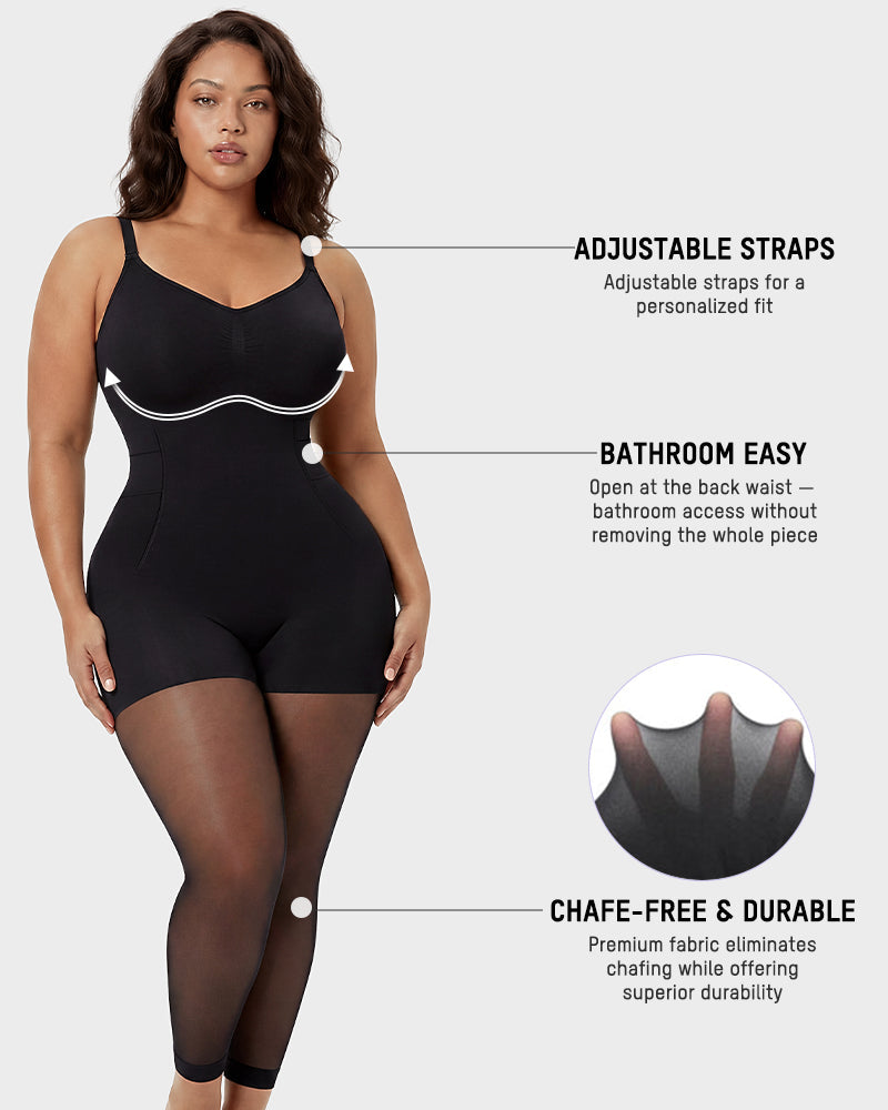 Deep-V Shapewear Bodysuit with Stocking Legs - FirmaSculpt