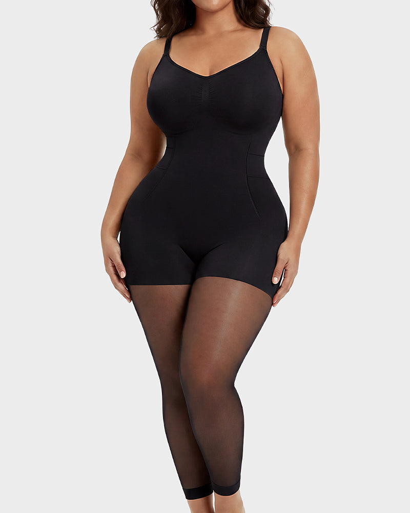 Deep-V Shapewear Bodysuit with Stocking Legs - FirmaSculpt
