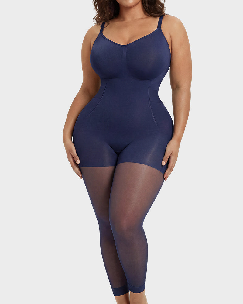 Deep-V Shapewear Bodysuit with Stocking Legs - FirmaSculpt