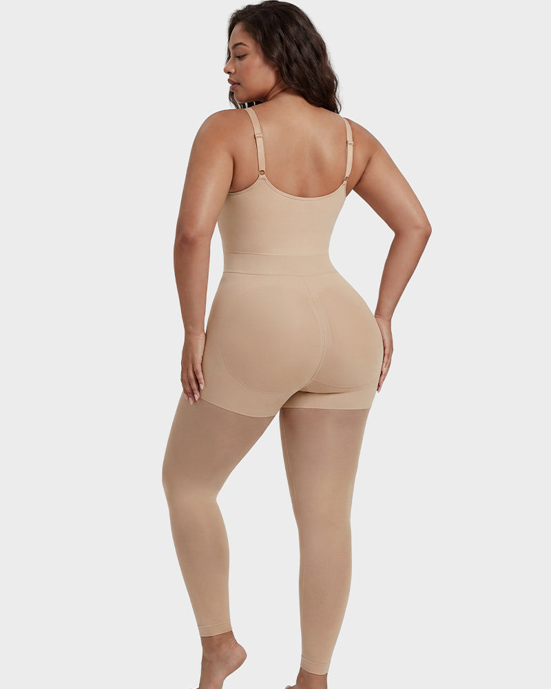 Deep-V Shapewear Bodysuit with Stocking Legs - FirmaSculpt