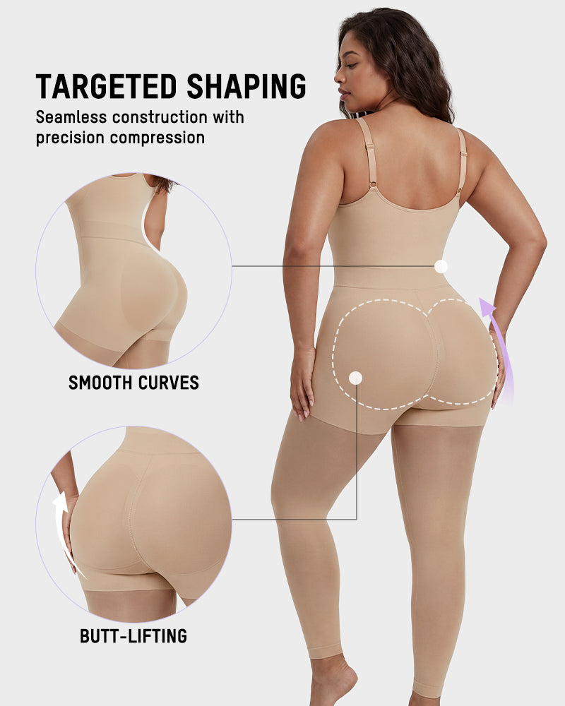 Deep-V Shapewear Bodysuit with Stocking Legs - FirmaSculpt