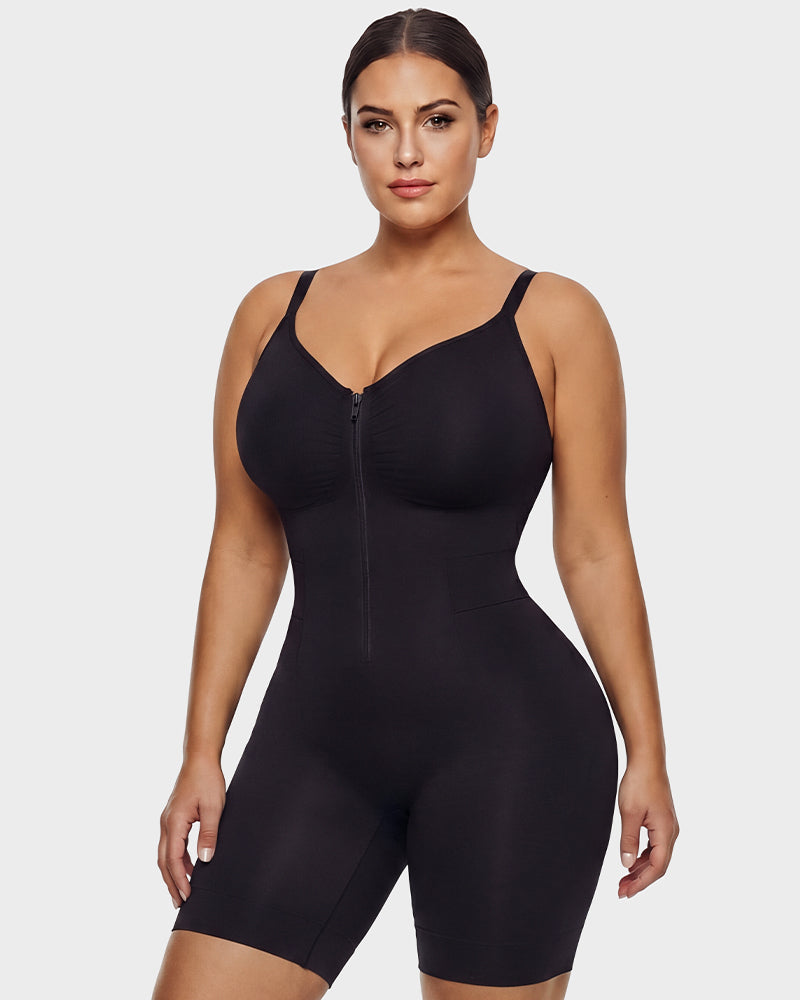 Front-Zip Mid-Thigh Shapewear Bodysuit - FirmaSculpt