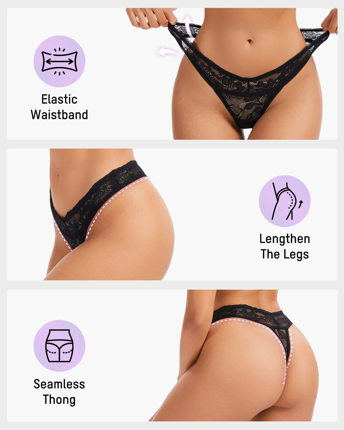 Floral Lace Thong Underwear 6-Pack - FirmaLace