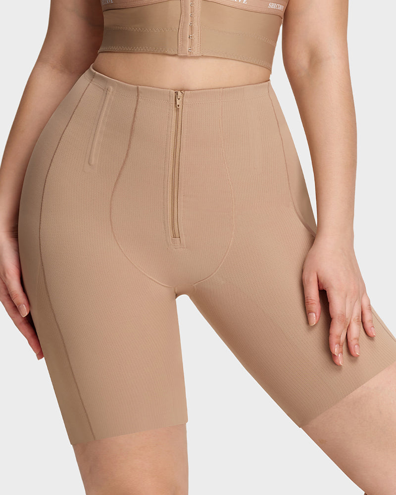 High-Waist Zip-Up Shaping Shorts - FirmaSmooth