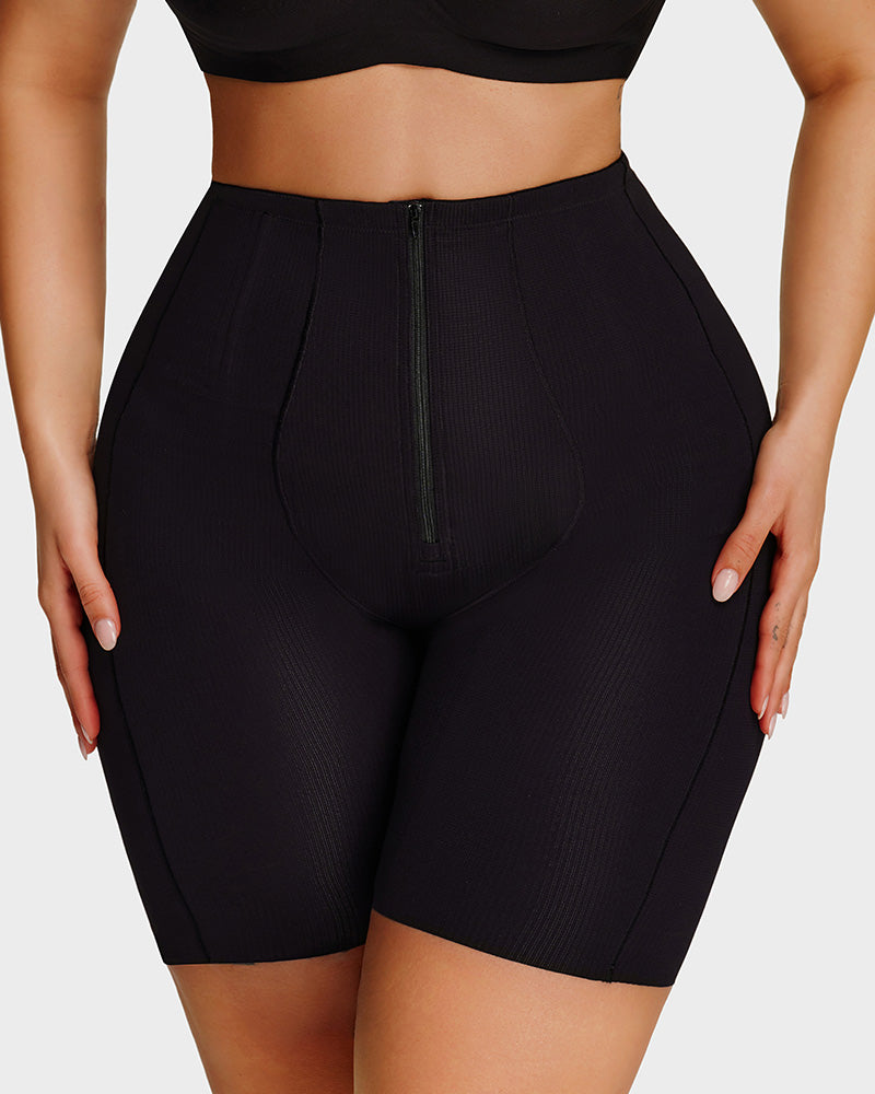 High-Waist Zip-Up Shaping Shorts - FirmaSmooth