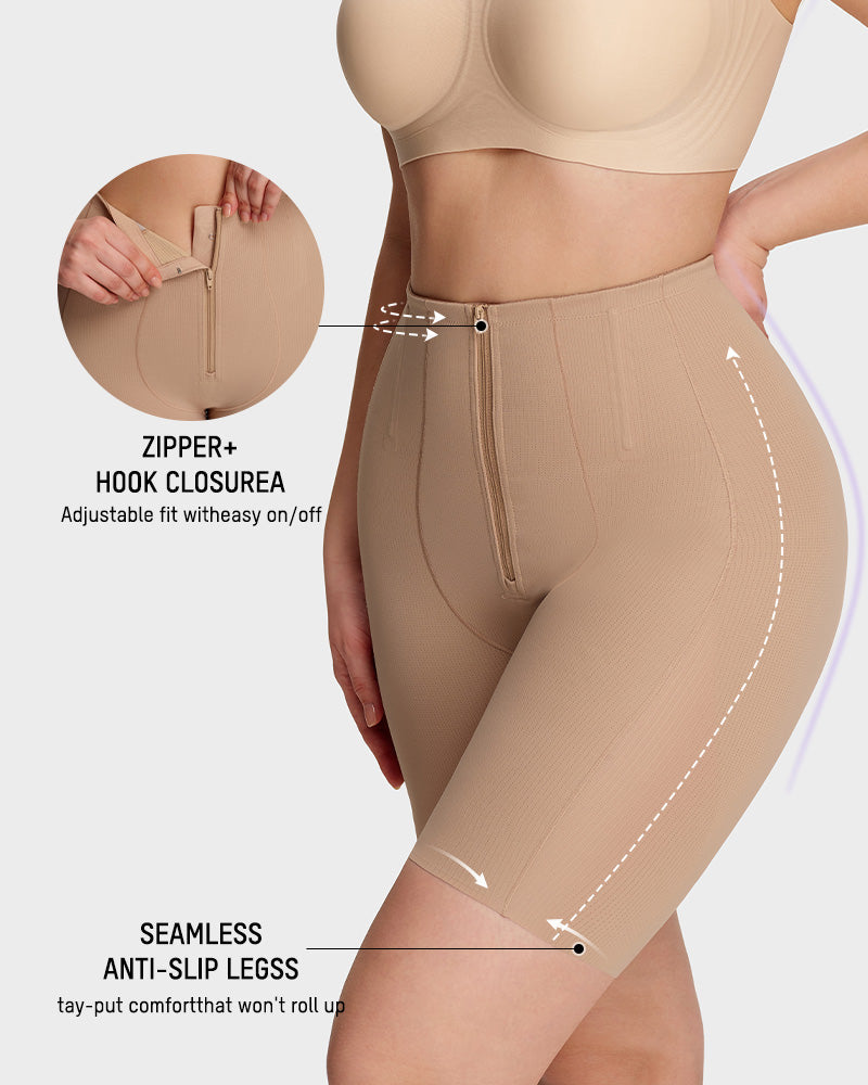 High-Waist Zip-Up Shaping Shorts - FirmaSmooth