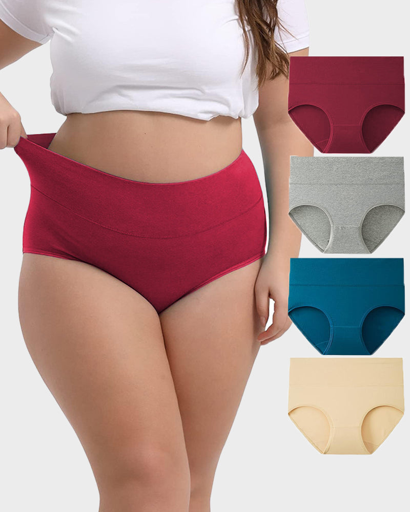 High-Waisted Full Coverage Cotton Briefs 4-Pack - FirmaSoft
