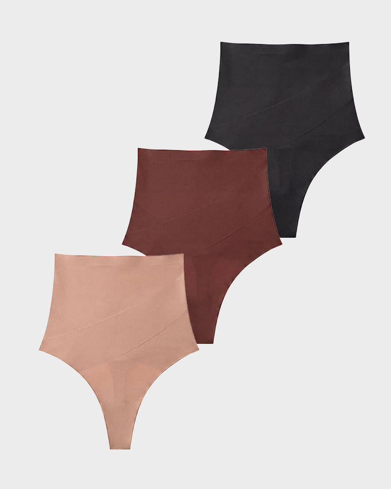 High Waist Mesh Tummy Control Thongs 3-Pack - FirmaControl