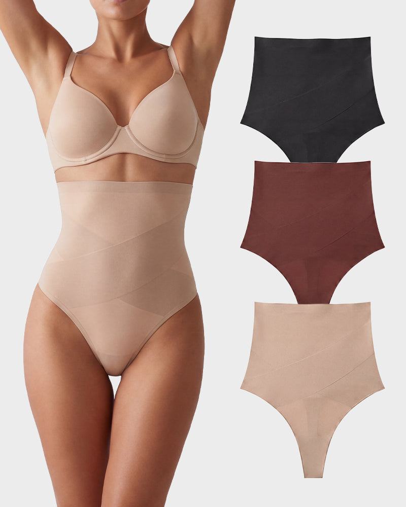 High Waist Mesh Tummy Control Thongs 3-Pack - FirmaControl