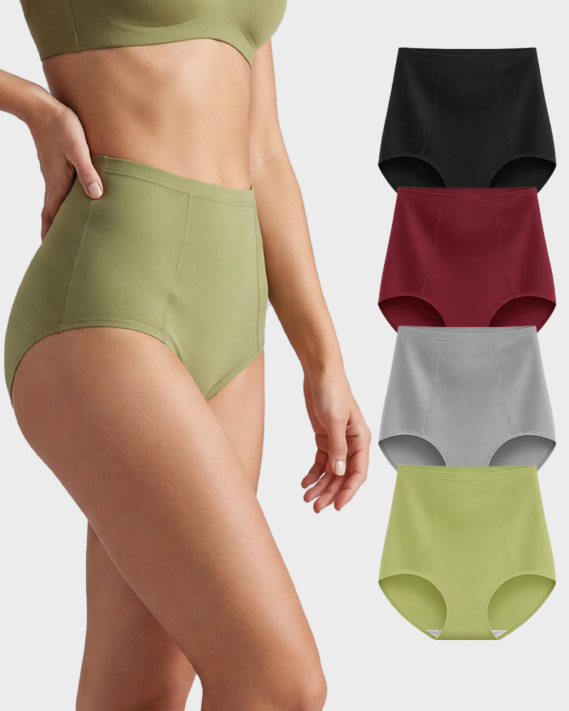 High-Waist Tummy Control Cotton Briefs 4-Pack - FirmaControl