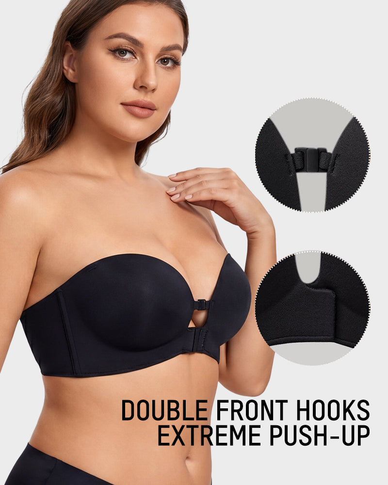No-Slip Front Closure Strapless Push-Up Bra - FirmStay