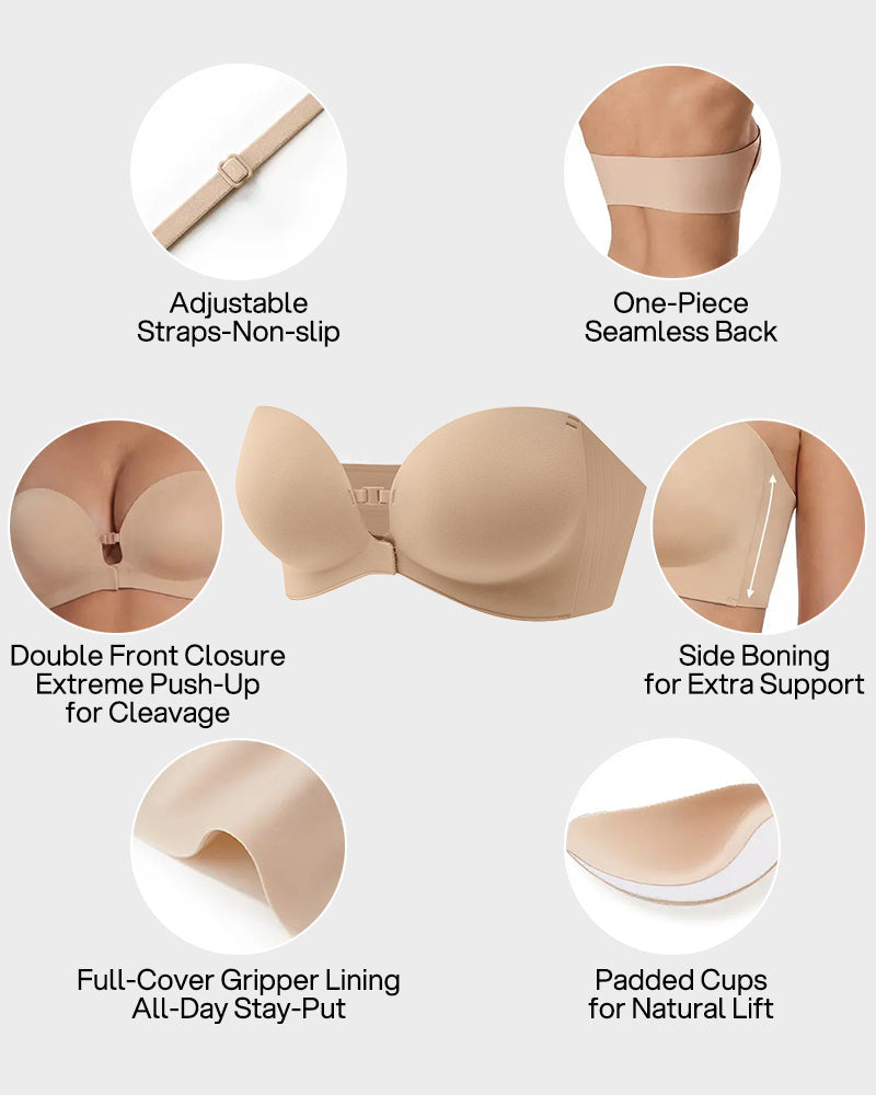No-Slip Front Closure Strapless Push-Up Bra - FirmStay