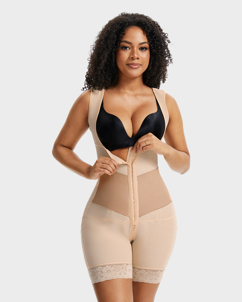 Power Mesh Open-Bust Full Body Shaper - FirmaSculpt