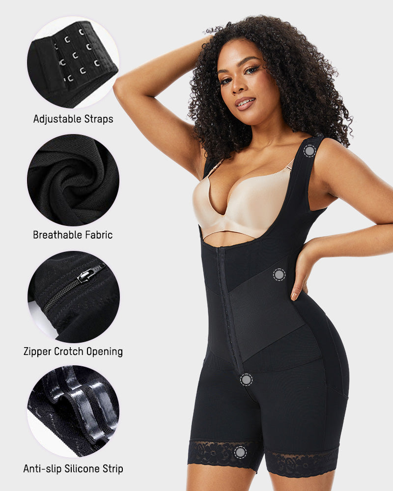Power Mesh Open-Bust Full Body Shaper - FirmaSculpt