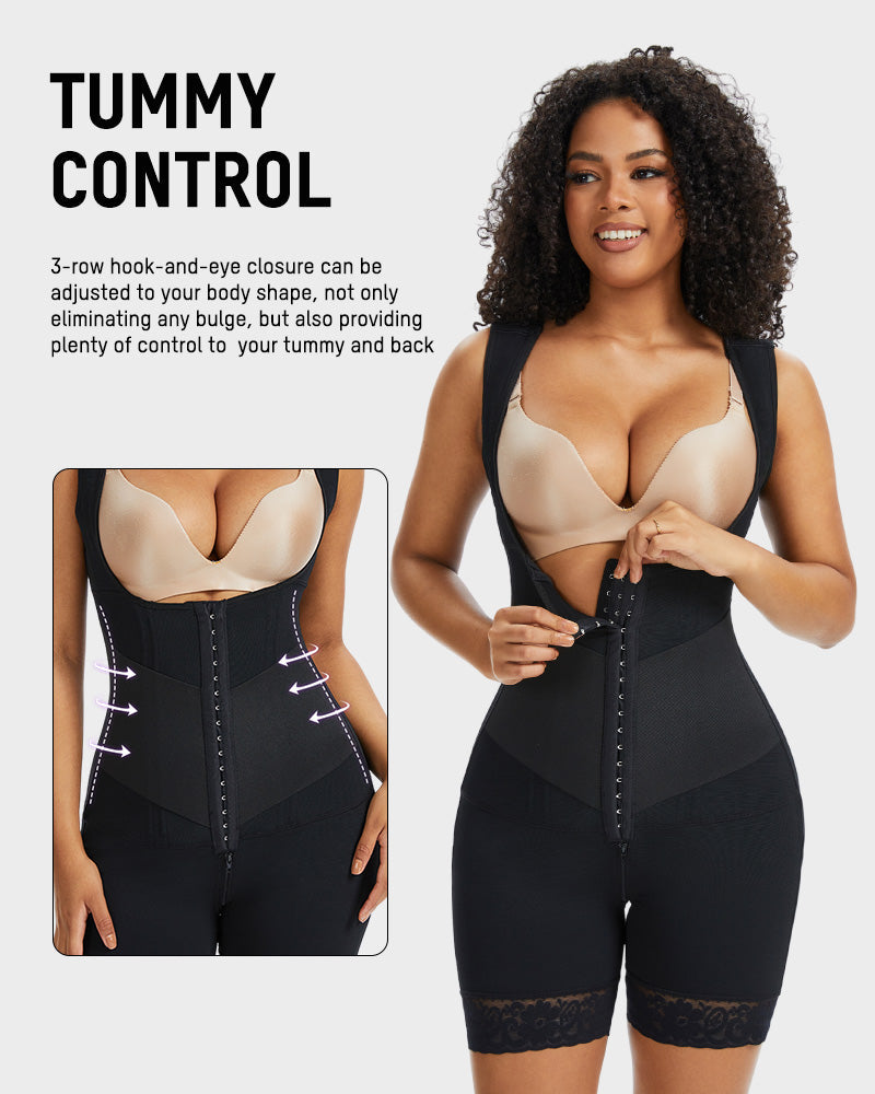 Power Mesh Open-Bust Full Body Shaper - FirmaSculpt