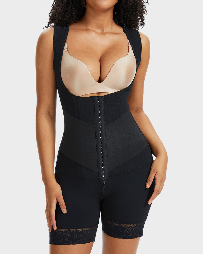 Power Mesh Open-Bust Full Body Shaper - FirmaSculpt