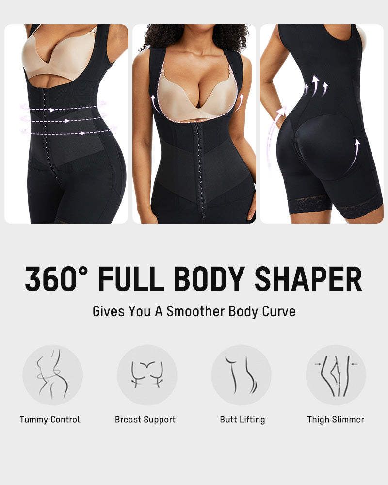 Power Mesh Open-Bust Full Body Shaper - FirmaSculpt